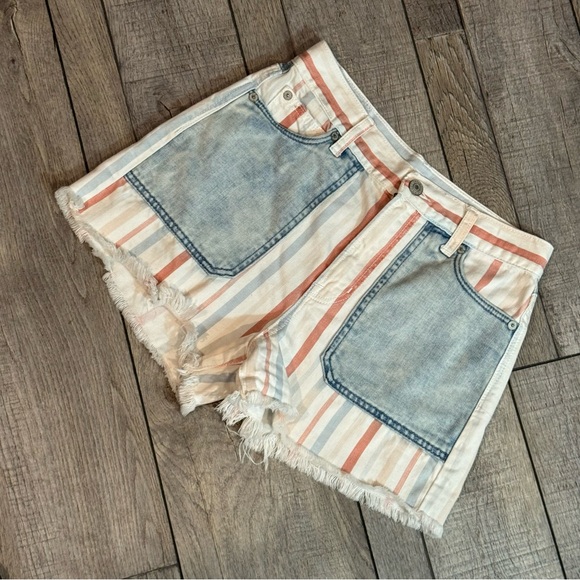American Eagle Carnival Stripe Jean Shorts Size 0 - Picture 2 of 11